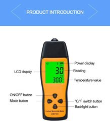 Handheld Carbon Monoxide Meter, Portable CO Gas Detector, Gas Tester with 0～1000ppm Range, 1PPM Resolution(Battery NOT Included)